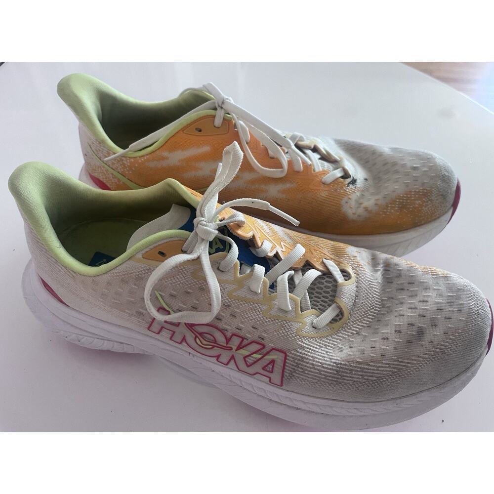 Hoka One One Mach 6 Shoes Mens 11D White Red Orange Athletic Running Sneakers